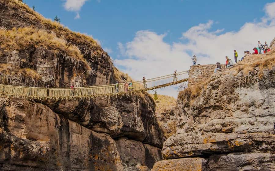 Four Lagoons and Q<code>eswachaka bridge tour full day – Why Q’eswachaka Bridge is the heart of the day’ /></p>
<p><p>Q’eswachaka is more than a bridge with a dramatic photo opportunity. It is a working tradition made from ichu, the tough Andean grass used to form the ropes. Local residents renew the bridge every year, keeping a method associated with Inca times alive through community effort.</p>
</p>
<p><p>Your guide explains the construction before you cross. You then have the chance to walk over the bridge and look down toward the Apurímac River. The crossing is short, but the movement under your feet gives it more feeling than a standard viewpoint stop. It is a small burst of adrenaline without turning the whole day into an adventure-sports outing.</p>
</p>
<p><p>You should follow the crossing instructions carefully. The bridge is made for walking, not for careless movement or rough play. Stairs are also part of the visit, so comfortable shoes matter. One person found the stairs useful for getting used to Cusco’s altitude, but you should still pace yourself and carry water.</p>
</p>
<p><p>The bridge works best for travelers who want culture with their scenery. If you only want sweeping mountain views, the lagoons may be enough. If you want to understand how local communities maintain an old custom, Q’eswachaka gives the day its purpose.</p>
</p>
<div class="twil" style="margin: 20px 0; padding: 15px 0;"><p>More Q