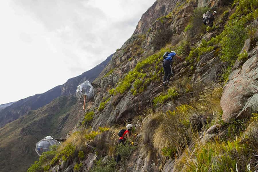 From Cusco: Via Ferrata and Sky Lodge Zipline - Getting fitted for the rock face